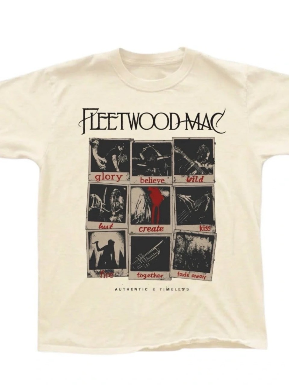 Cream Fleetwood Mac Graphic Tee with Black and Red Print
